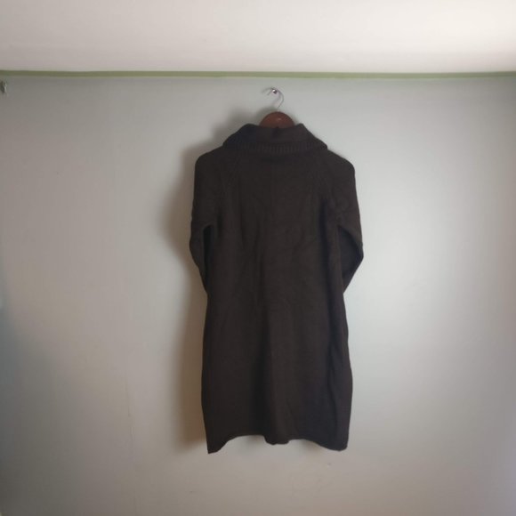 Chocolate BROWN Italian Cashmere Wool blend sweaterdress coatigan front button S - Picture 6 of 10